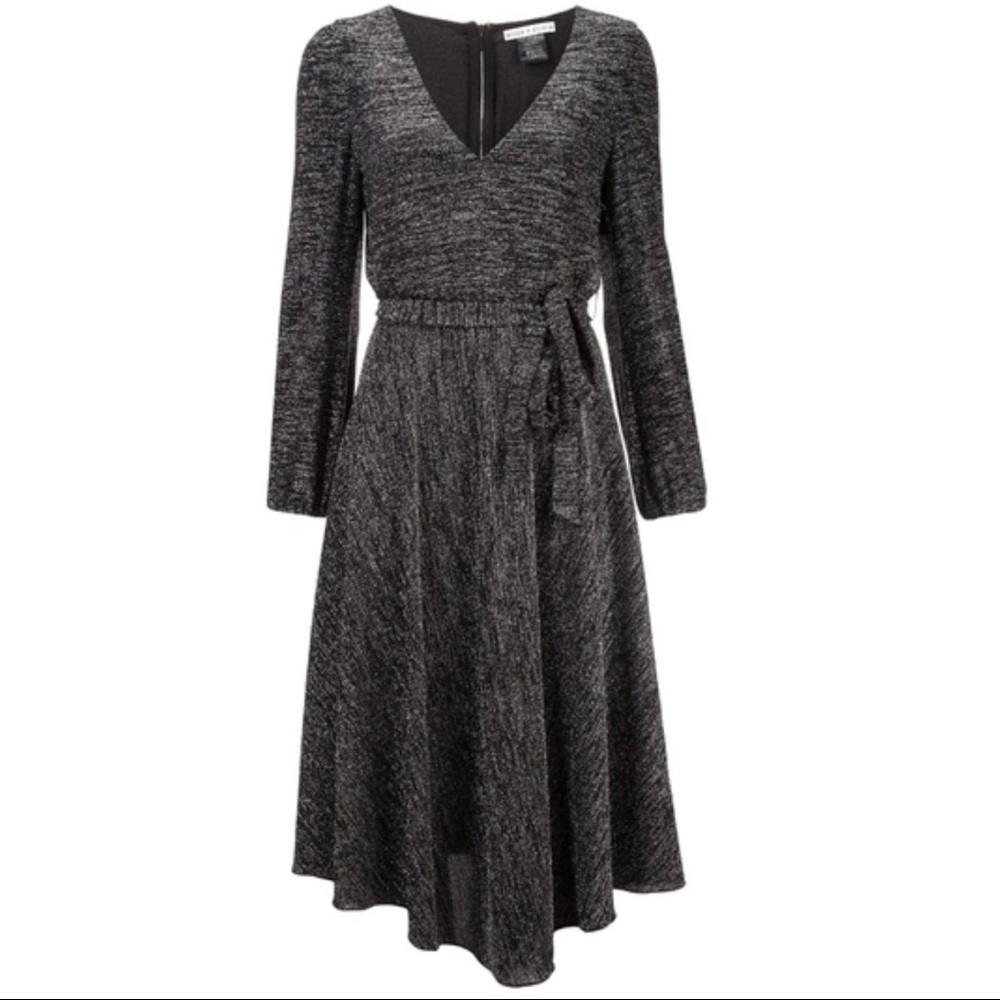 Alice And Olivia Coco Plunging Long-sleeve Space-dye Midi Dress Size 2